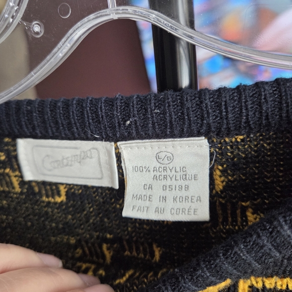 Vintage Geometric Knit Sweater Oversized Streetwear Colorblock 90s Pullover - Picture 3 of 5